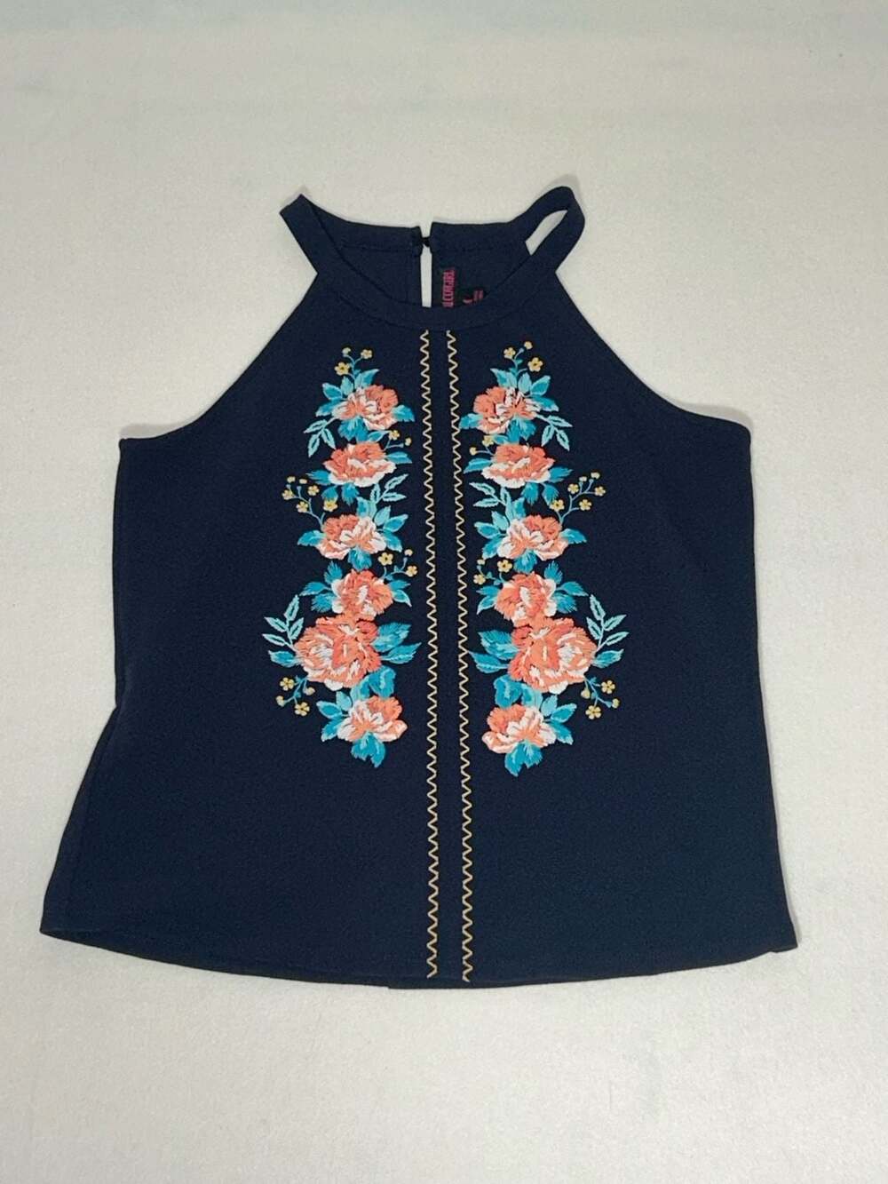 Rock & Roll Cowgirl Navy Floral Halter Tank Top
